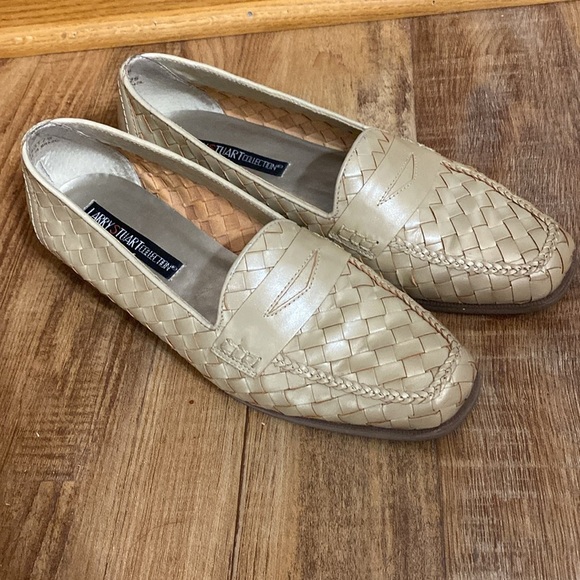 Larry Stuart gold metallic basket weave pattern slip on loafers size 9M - Picture 4 of 11